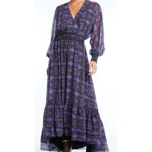 NEW ALLISON NEW YORK CELINE DRESS SMALL PURPLE BLACK FLORAL MAXI LONG SLEEVE